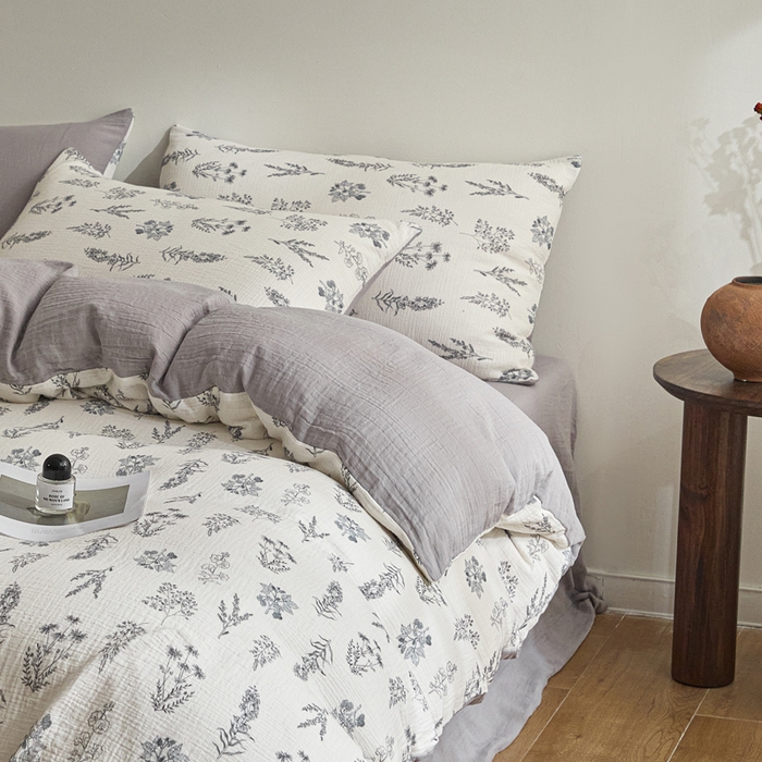 91家纺网 家纺一手货源 找家纺 （总）咏绒家纺工厂店 2025新款全棉双层皱皱纱现代中古风数码四件套