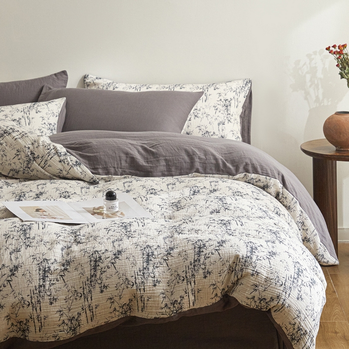 91家纺网 家纺一手货源 找家纺 （总）咏绒家纺工厂店 2025新款全棉双层皱皱纱现代中古风数码四件套