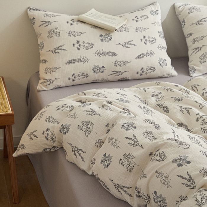 91家纺网 家纺一手货源 找家纺 （总）咏绒家纺工厂店 2025新款全棉双层皱皱纱现代中古风数码四件套