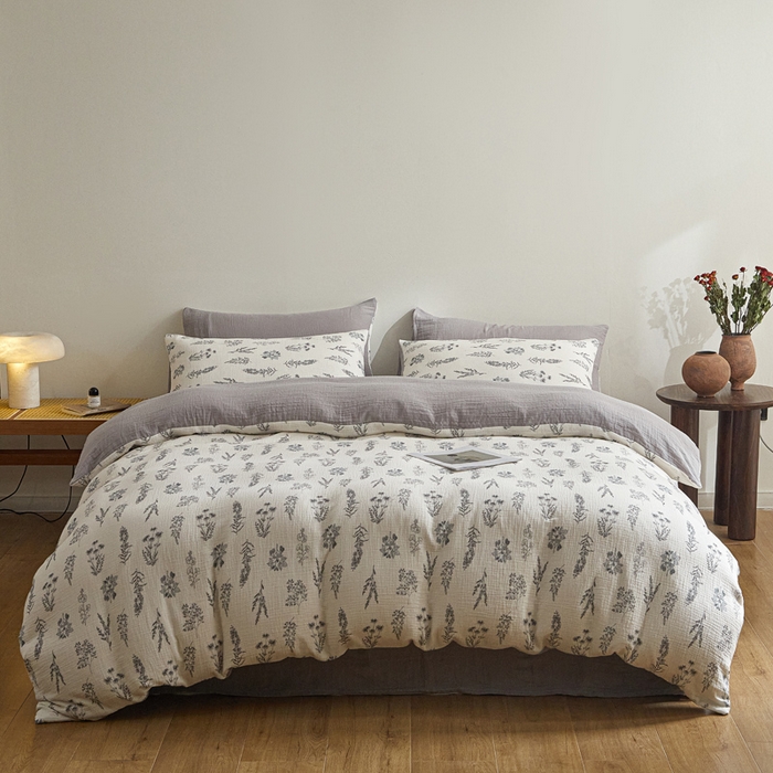 91家纺网 家纺一手货源 找家纺 （总）咏绒家纺工厂店 2025新款全棉双层皱皱纱现代中古风数码四件套