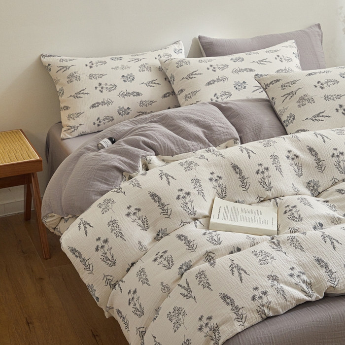 91家纺网 家纺一手货源 找家纺 （总）咏绒家纺工厂店 2025新款全棉双层皱皱纱现代中古风数码四件套