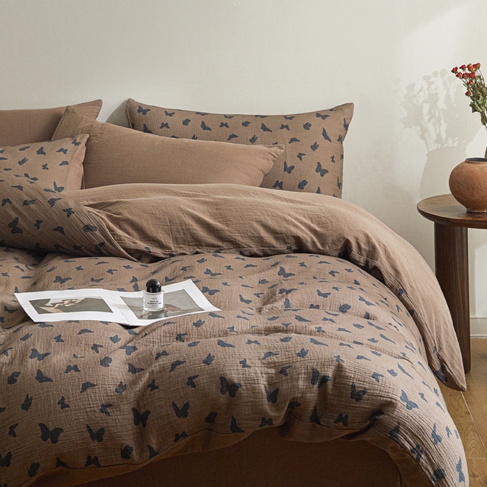 91家纺网 家纺一手货源 找家纺 （总）咏绒家纺工厂店 2025新款全棉双层皱皱纱现代中古风数码四件套