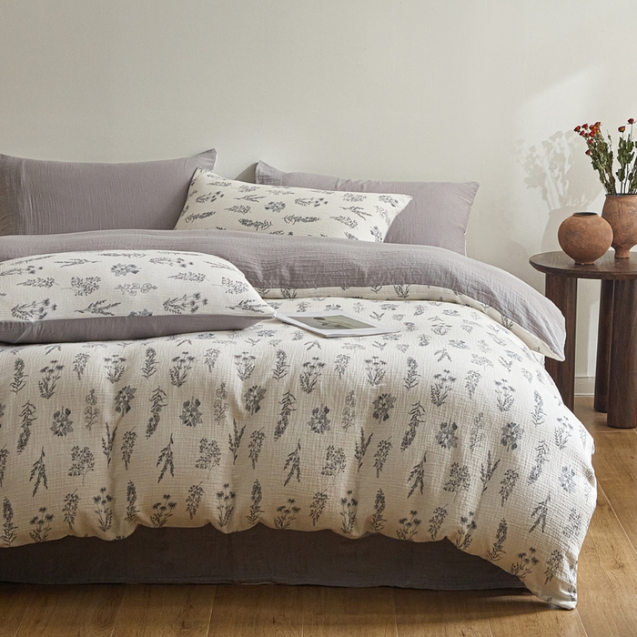 91家纺网 家纺一手货源 找家纺 （总）咏绒家纺工厂店 2025新款全棉双层皱皱纱现代中古风数码四件套