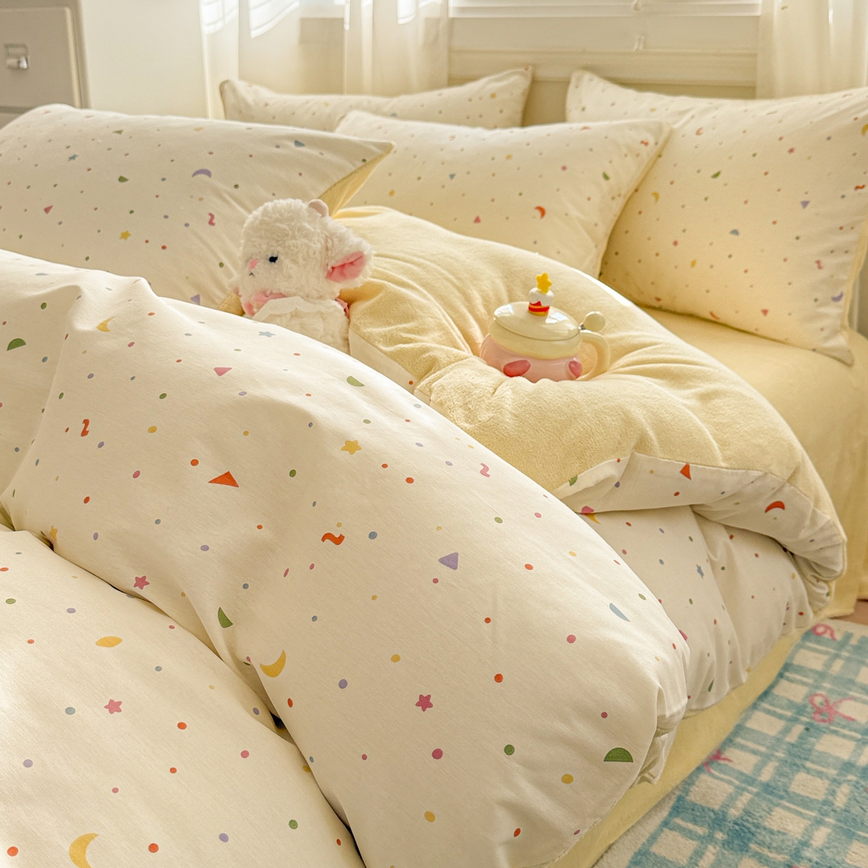 91家纺网 家纺一手货源 找家纺 呗旺鹿 2025新款卡通棉+绒牛奶绒棉绒四件套 快乐魔法