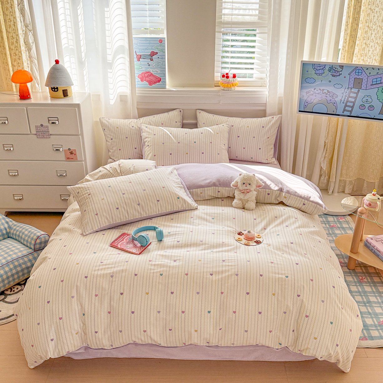 91家纺网 家纺一手货源 找家纺 呗旺鹿 2025新款卡通棉+绒牛奶绒棉绒四件套 心意满满