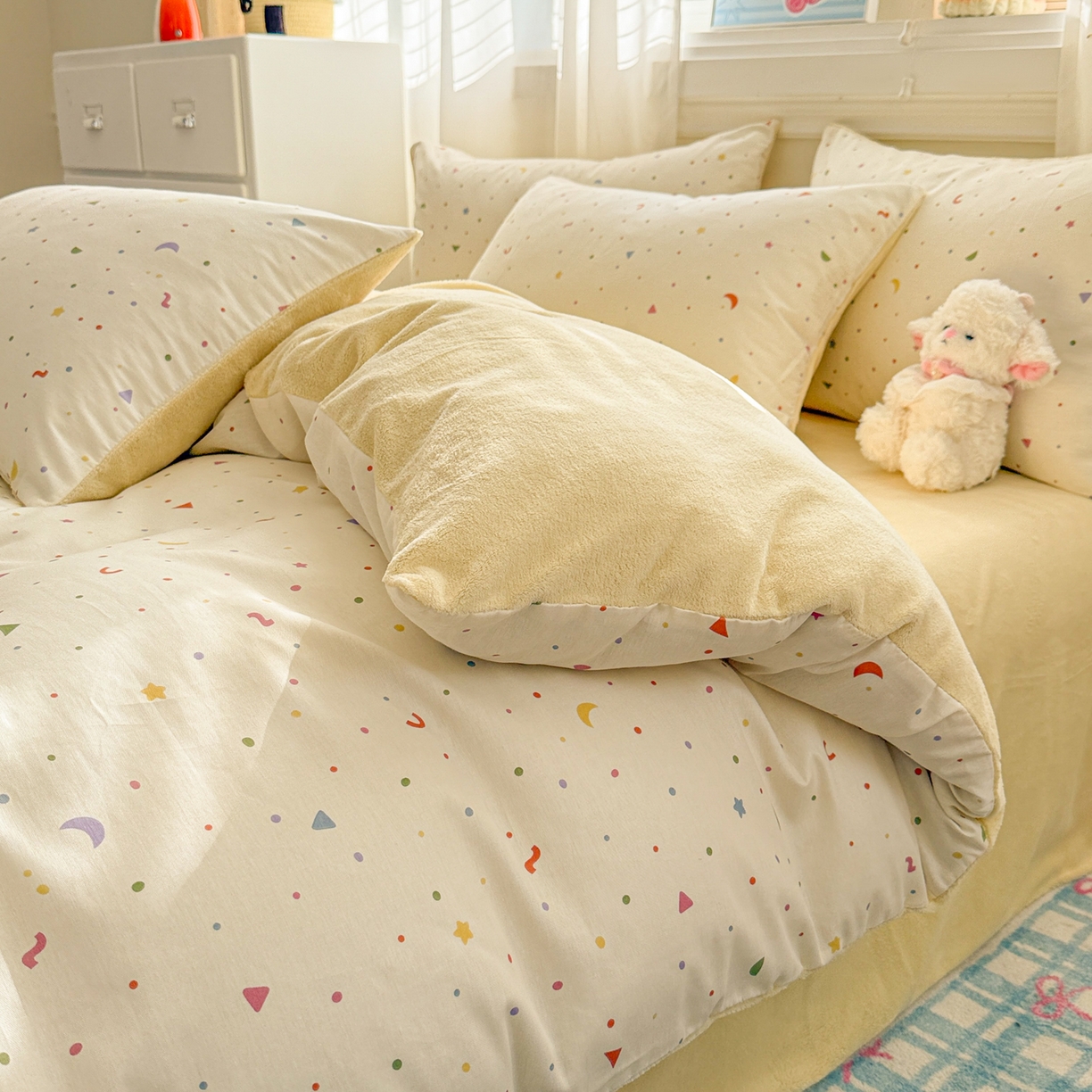 91家纺网 家纺一手货源 找家纺 呗旺鹿 2025新款卡通棉+绒牛奶绒棉绒四件套 快乐魔法