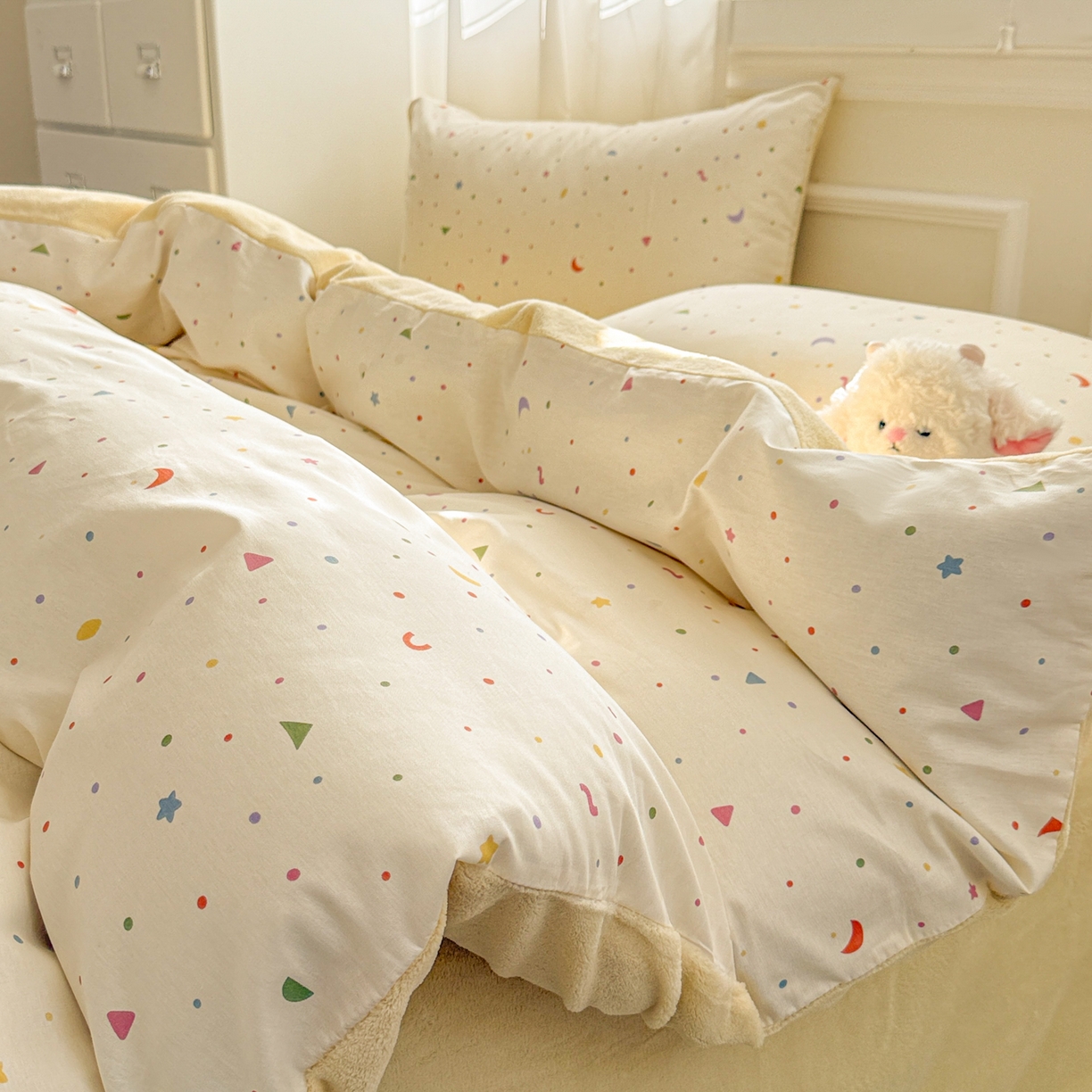 91家纺网 家纺一手货源 找家纺 呗旺鹿 2025新款卡通棉+绒牛奶绒棉绒四件套 快乐魔法