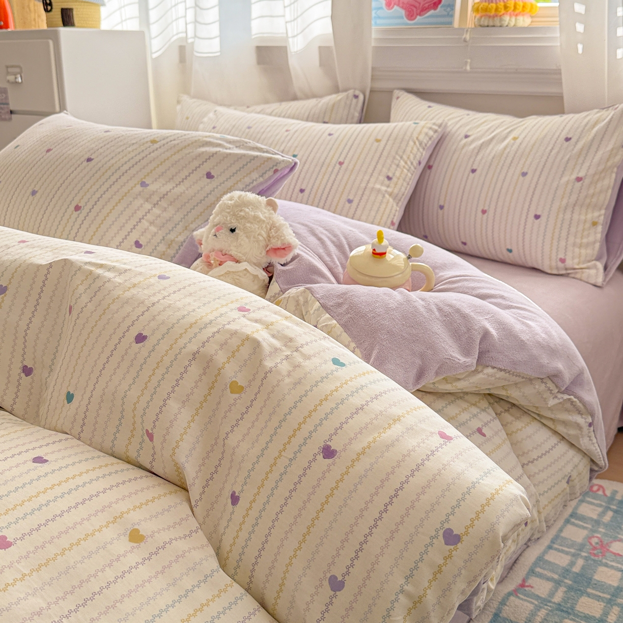 91家纺网 家纺一手货源 找家纺 呗旺鹿 2025新款卡通棉+绒牛奶绒棉绒四件套 心意满满