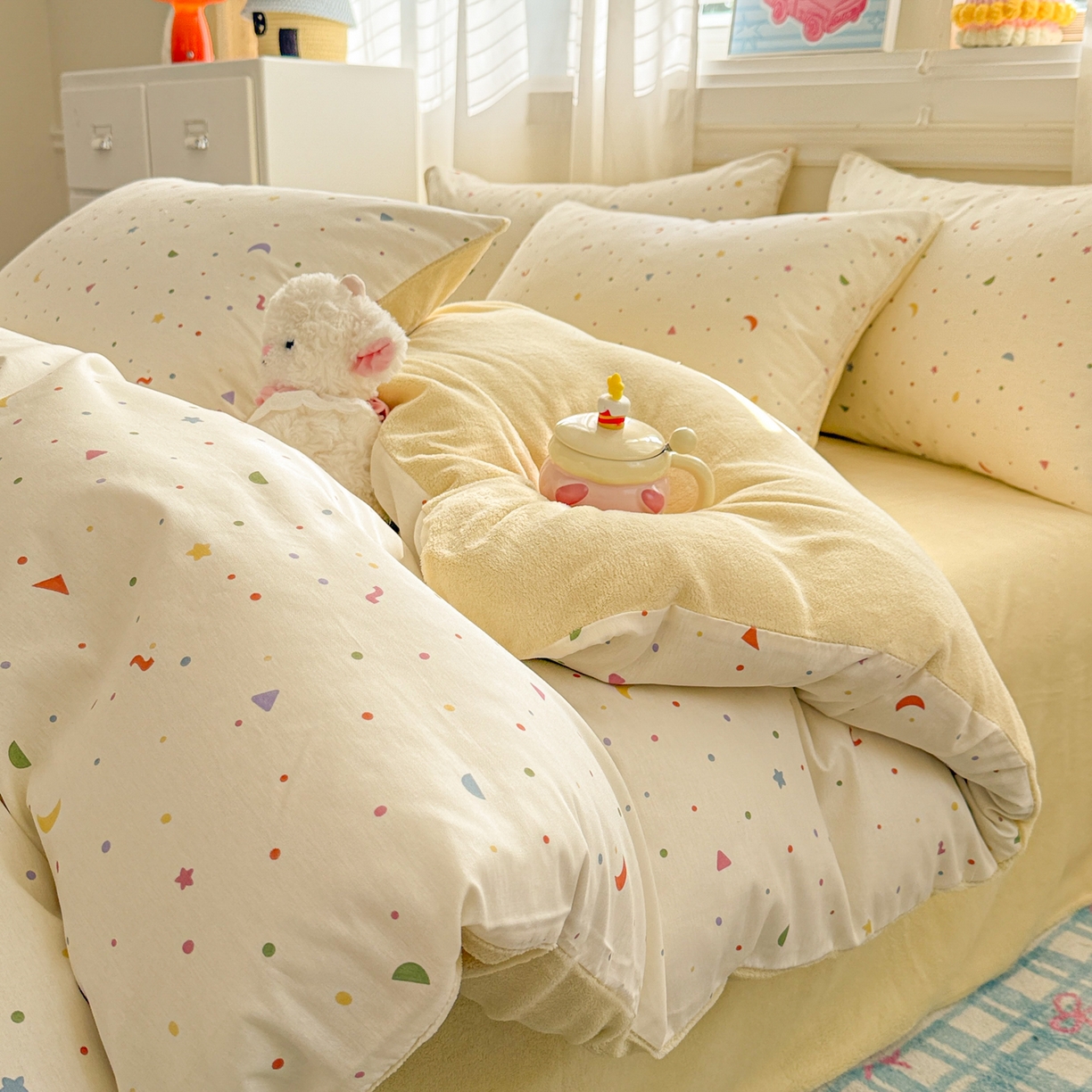 呗旺鹿 2025新款卡通棉+绒牛奶绒棉绒四件套 快乐魔法