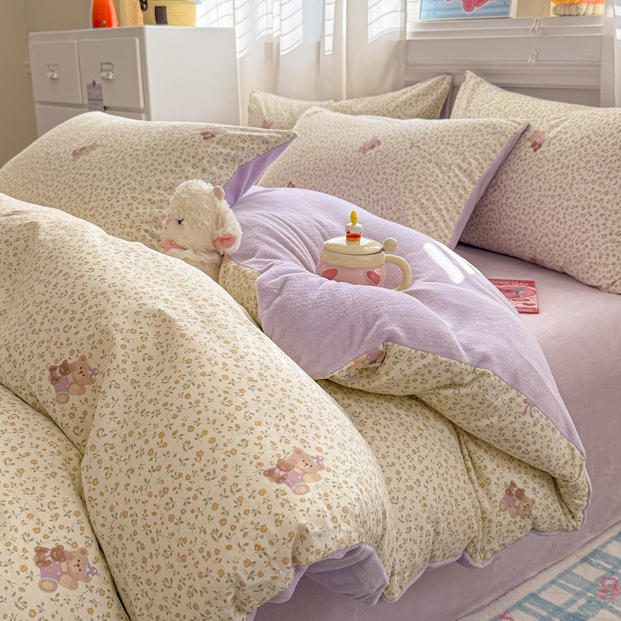 91家纺网 家纺一手货源 找家纺 （总）呗旺鹿 2025新款卡通棉+绒牛奶绒棉绒四件套