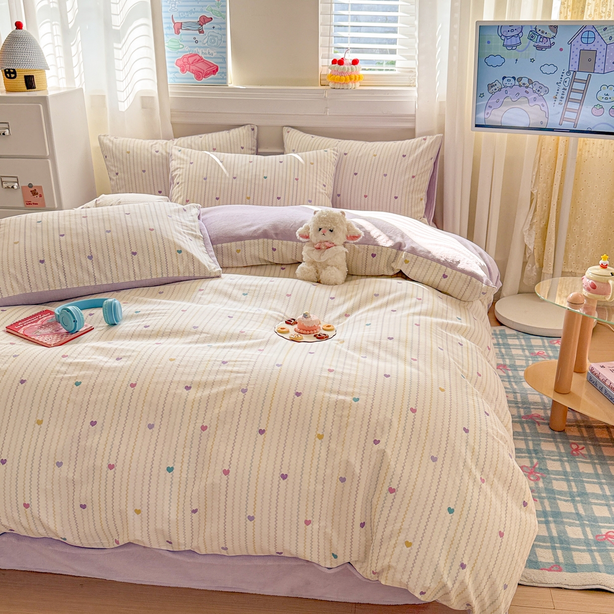 91家纺网 家纺一手货源 找家纺 呗旺鹿 2025新款卡通棉+绒牛奶绒棉绒四件套 心意满满