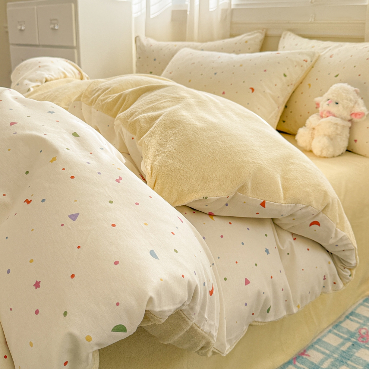 91家纺网 家纺一手货源 找家纺 呗旺鹿 2025新款卡通棉+绒牛奶绒棉绒四件套 快乐魔法