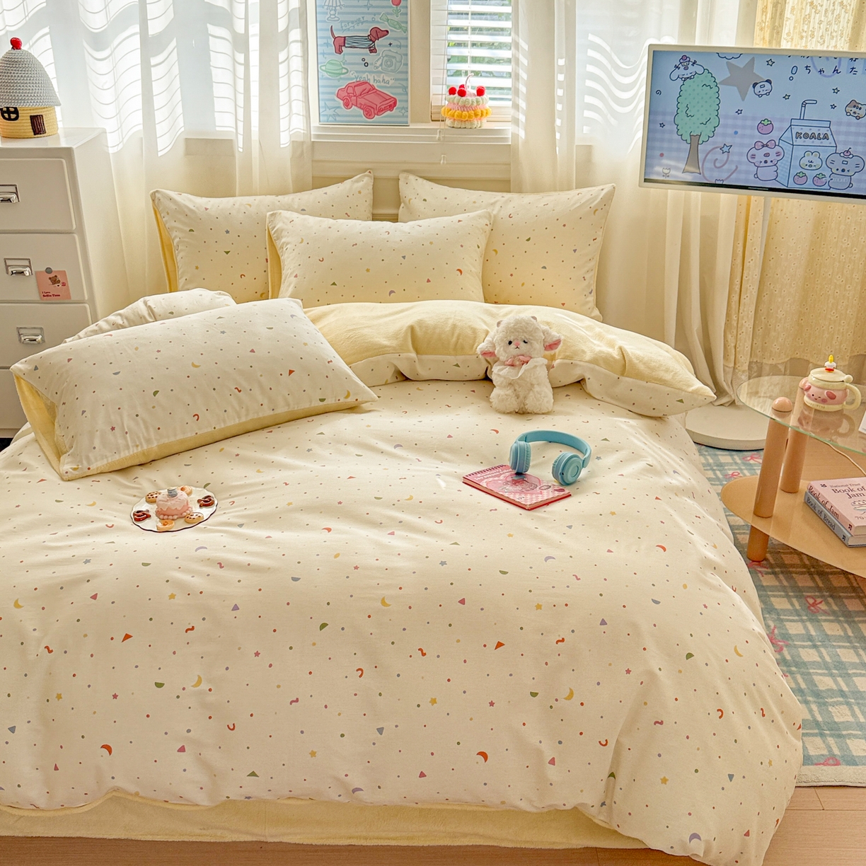 91家纺网 家纺一手货源 找家纺 呗旺鹿 2025新款卡通棉+绒牛奶绒棉绒四件套 快乐魔法