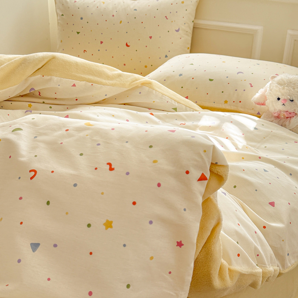 91家纺网 家纺一手货源 找家纺 呗旺鹿 2025新款卡通棉+绒牛奶绒棉绒四件套 快乐魔法