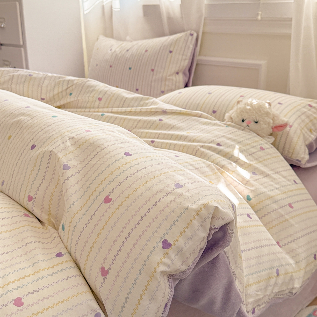 91家纺网 家纺一手货源 找家纺 呗旺鹿 2025新款卡通棉+绒牛奶绒棉绒四件套 心意满满