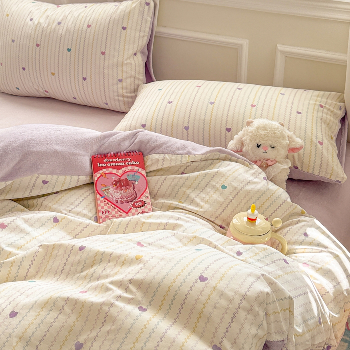 91家纺网 家纺一手货源 找家纺 呗旺鹿 2025新款卡通棉+绒牛奶绒棉绒四件套 心意满满