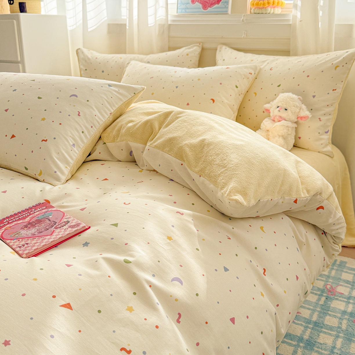 91家纺网 家纺一手货源 找家纺 呗旺鹿 2025新款卡通棉+绒牛奶绒棉绒四件套 快乐魔法