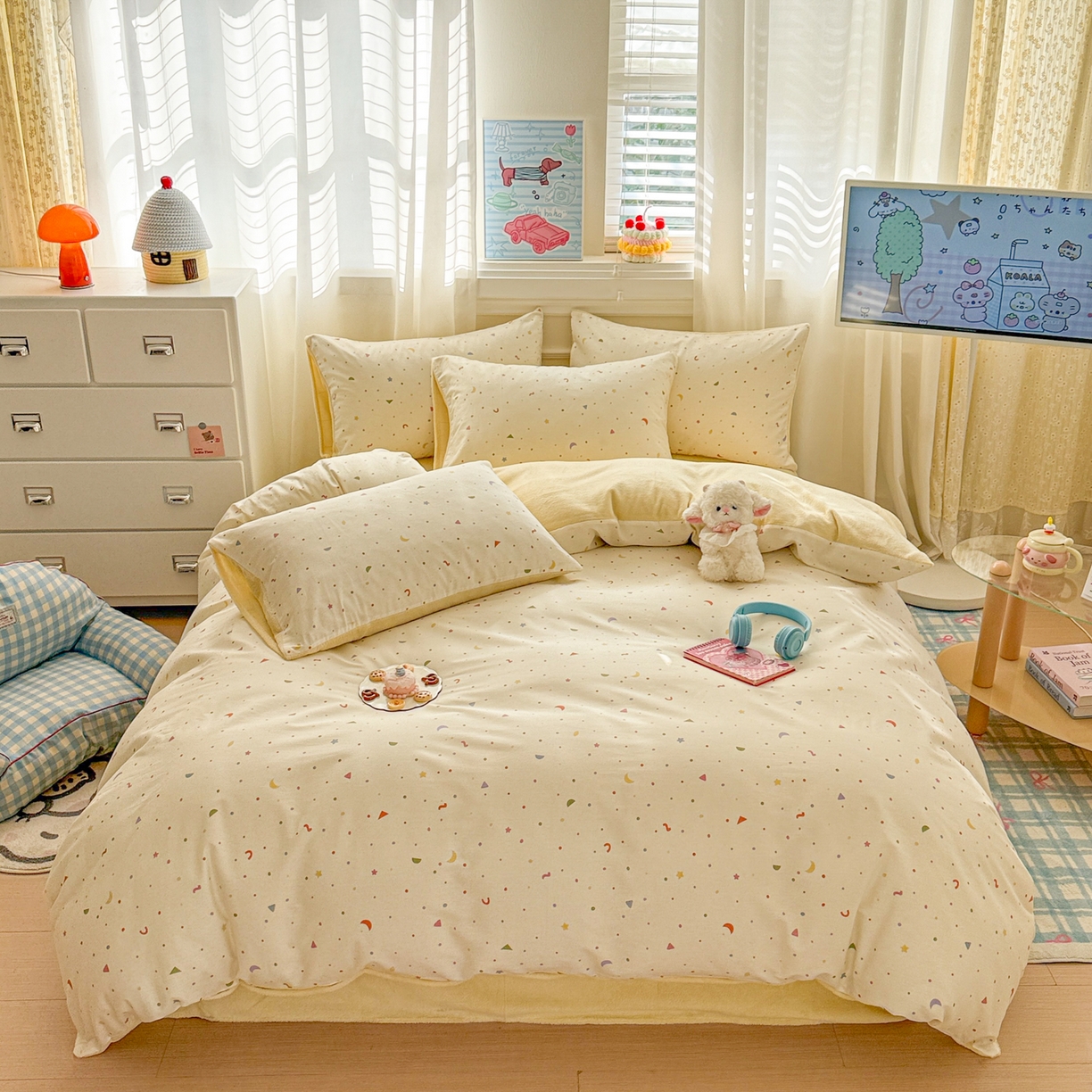 91家纺网 家纺一手货源 找家纺 呗旺鹿 2025新款卡通棉+绒牛奶绒棉绒四件套 快乐魔法