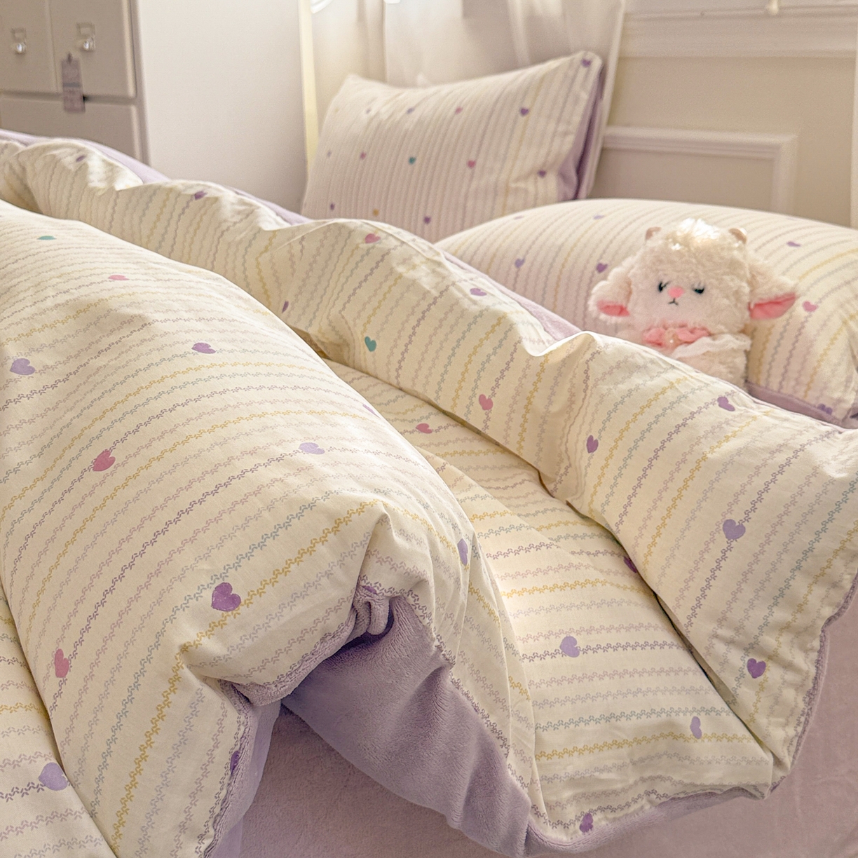 91家纺网 家纺一手货源 找家纺 呗旺鹿 2025新款卡通棉+绒牛奶绒棉绒四件套 心意满满