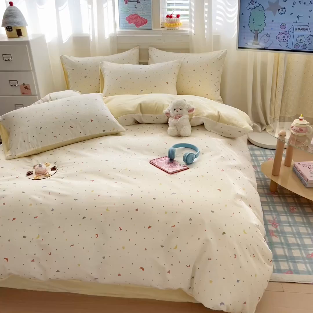 91家纺网 家纺一手货源 找家纺 呗旺鹿 2025新款卡通棉+绒牛奶绒棉绒四件套 快乐魔法