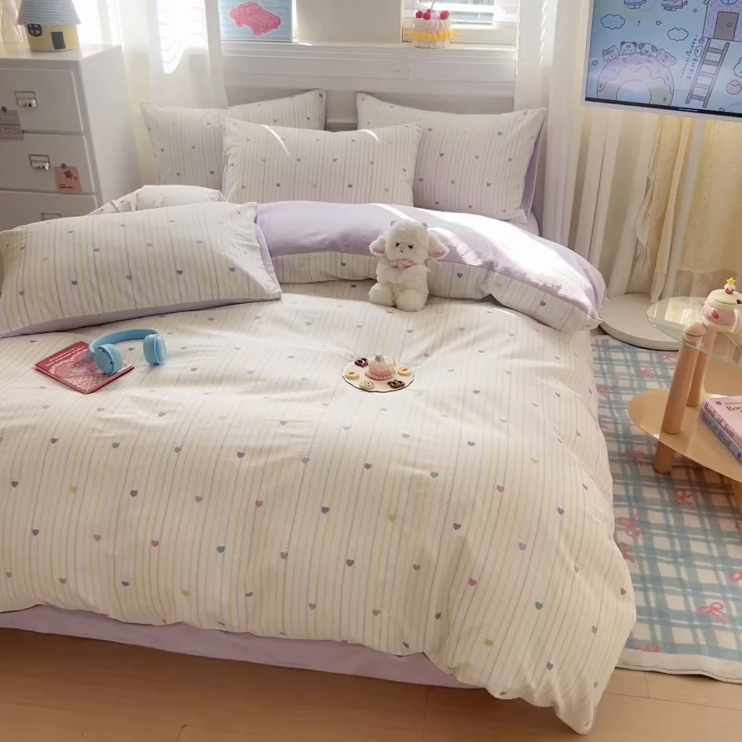 91家纺网 家纺一手货源 找家纺 呗旺鹿 2025新款卡通棉+绒牛奶绒棉绒四件套 心意满满