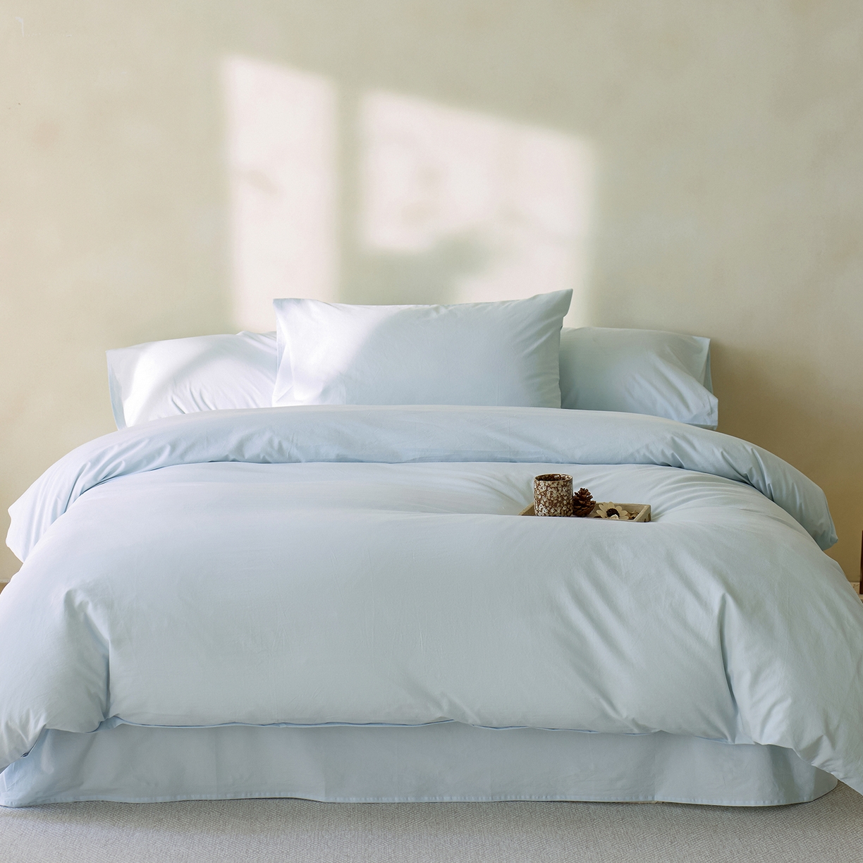 轩和家居 2025新款全棉高支旧感砂洗长绒棉四件套 天空蓝