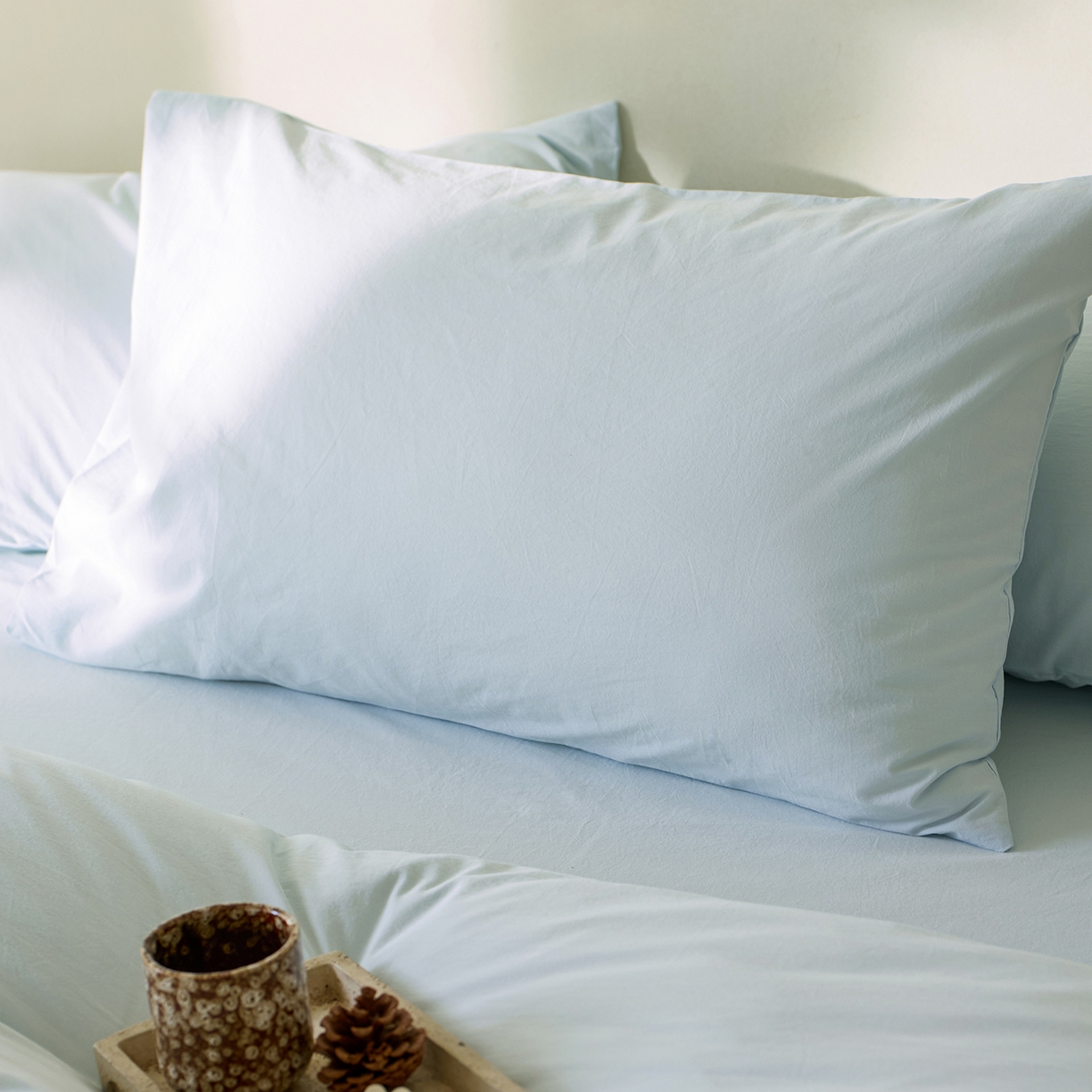 91家纺网 家纺一手货源 找家纺 轩和家居 2025新款全棉高支旧感砂洗长绒棉四件套 天空蓝