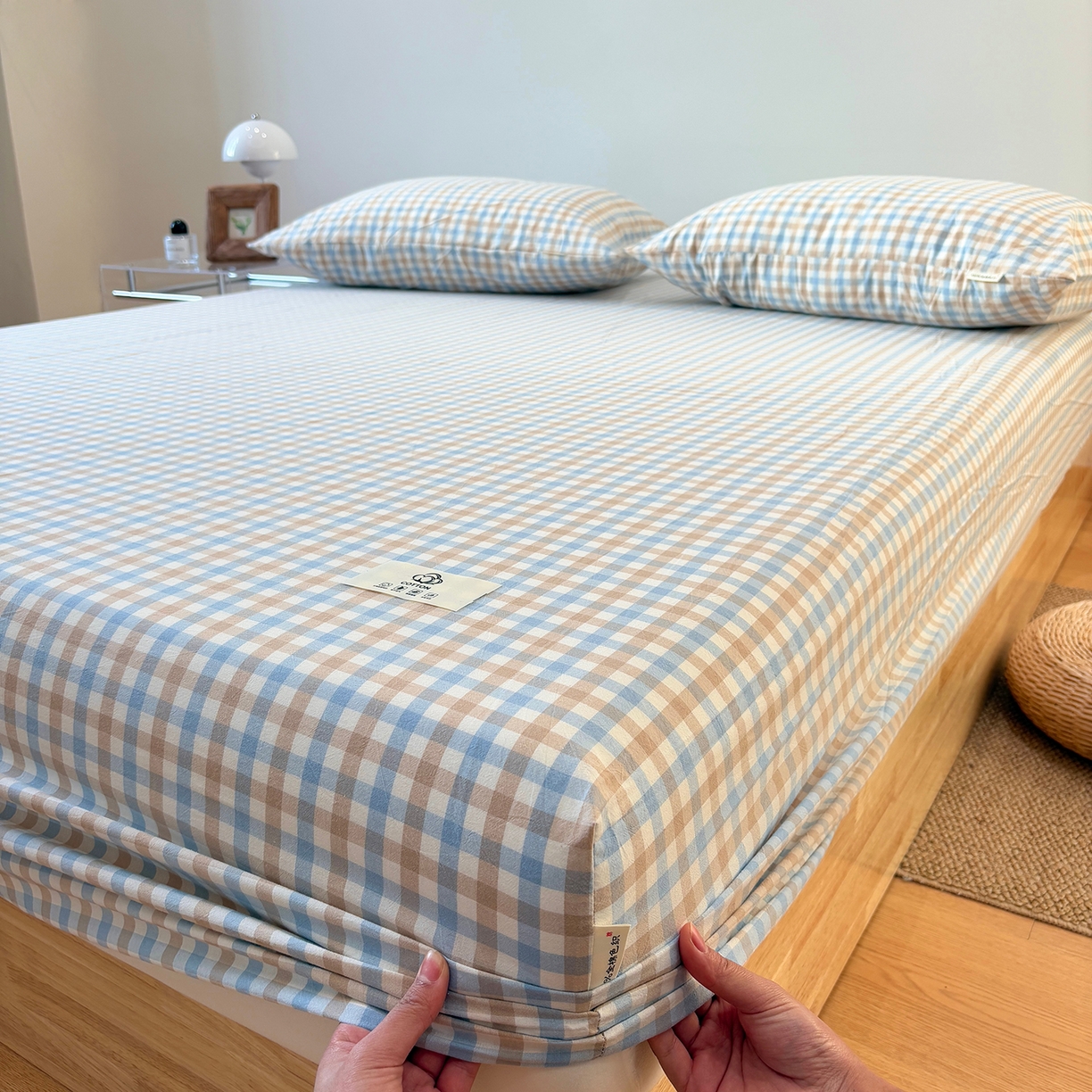 91家纺网 家纺一手货源 找家纺 （总）居眠 2025新款单层色织水洗格子全棉纯棉单床笠床笠单件单品床笠