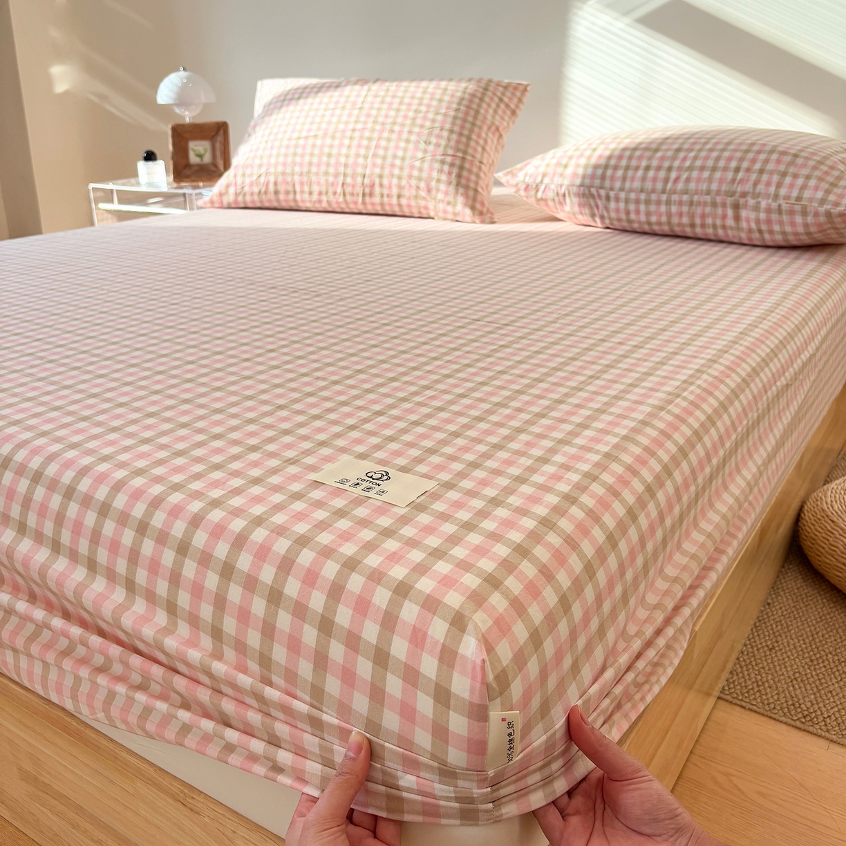 91家纺网 家纺一手货源 找家纺 （总）居眠 2025新款单层色织水洗格子全棉纯棉单床笠床笠单件单品床笠