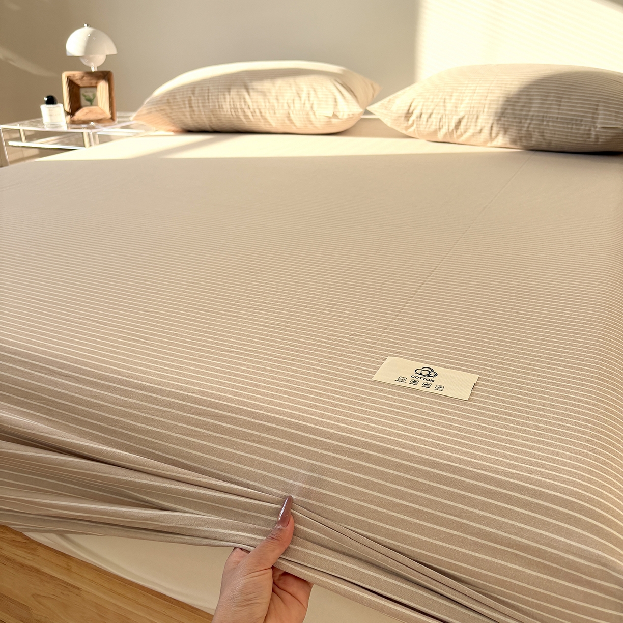 91家纺网 家纺一手货源 找家纺 居眠 2025新款单层色织水洗格子全棉纯棉单床笠床笠单件单品床笠 米细条