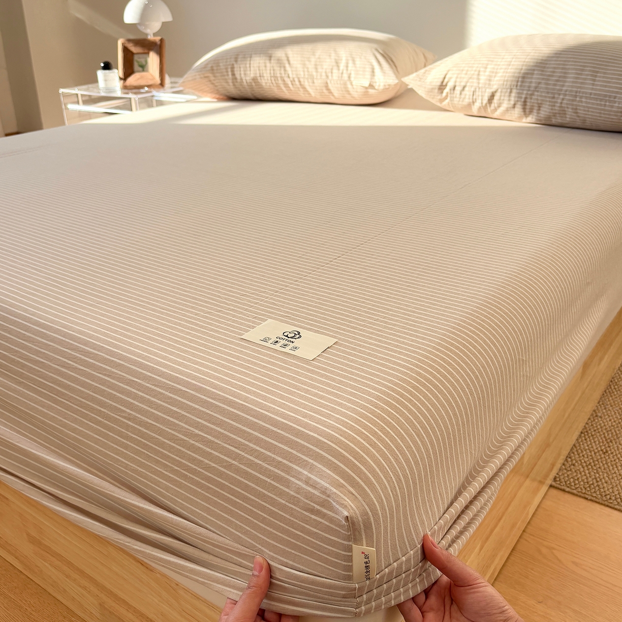 91家纺网 家纺一手货源 找家纺 居眠 2025新款单层色织水洗格子全棉纯棉单床笠床笠单件单品床笠 米细条