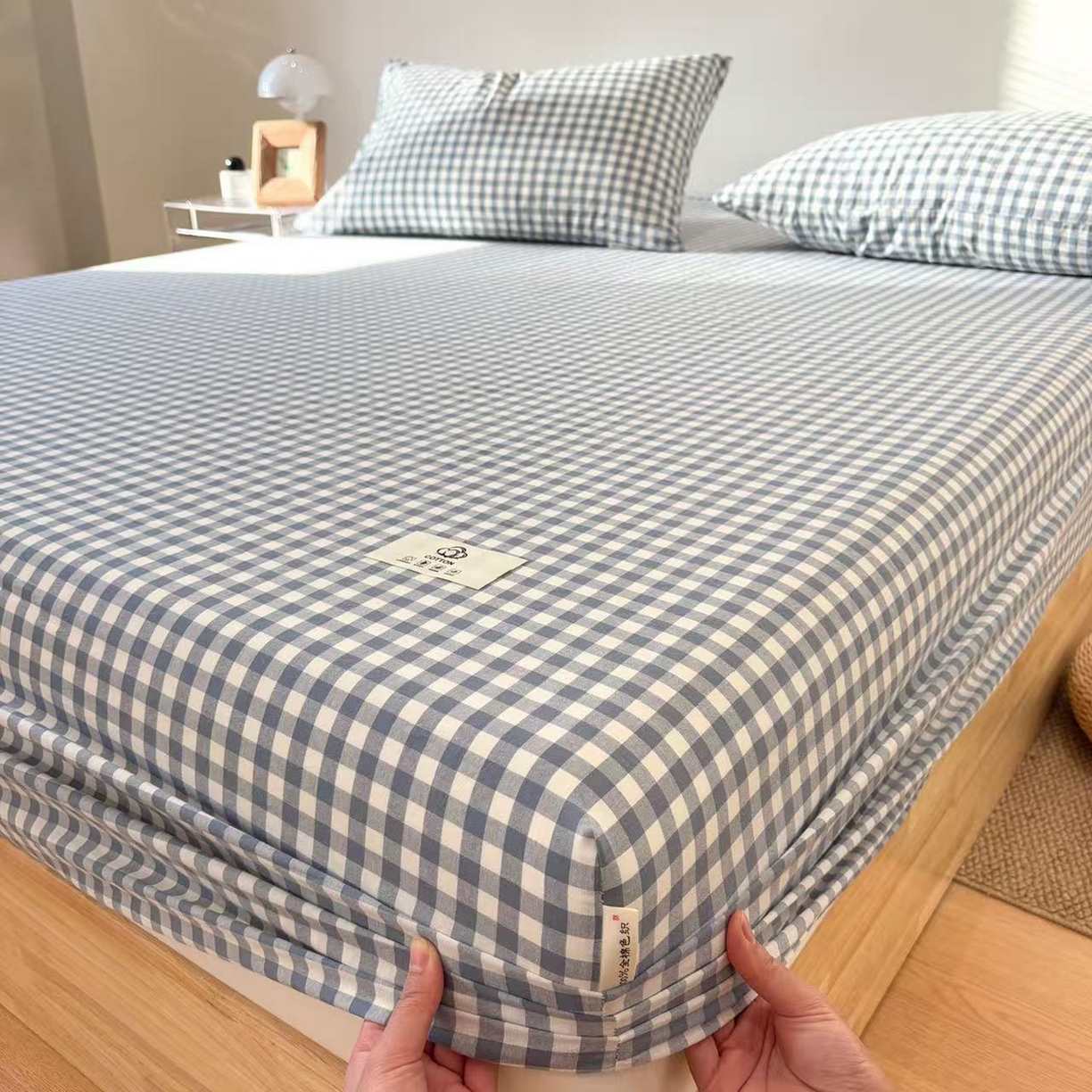 91家纺网 家纺一手货源 找家纺 （总）居眠 2025新款单层色织水洗格子全棉纯棉单床笠床笠单件单品床笠