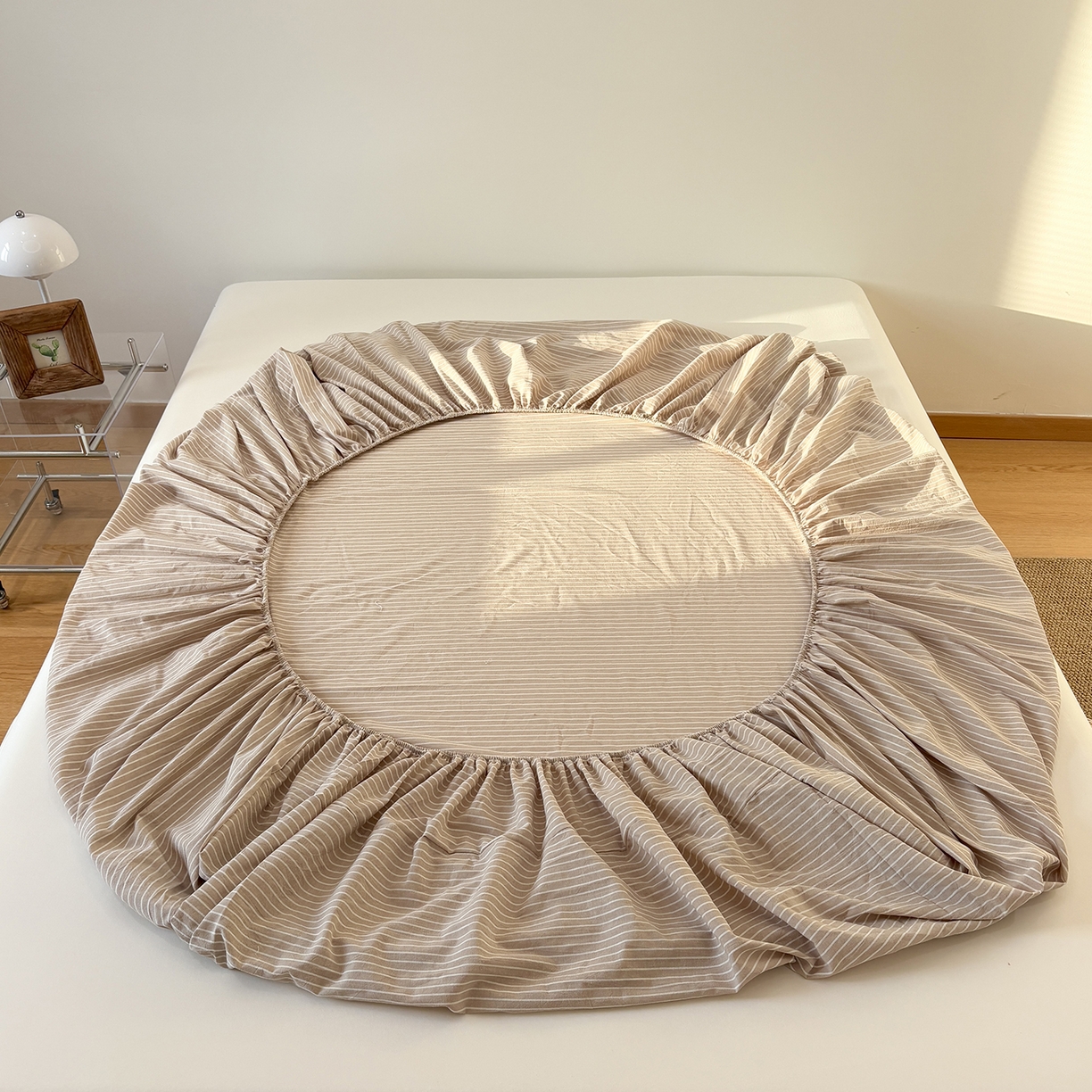 91家纺网 家纺一手货源 找家纺 居眠 2025新款单层色织水洗格子全棉纯棉单床笠床笠单件单品床笠 米细条