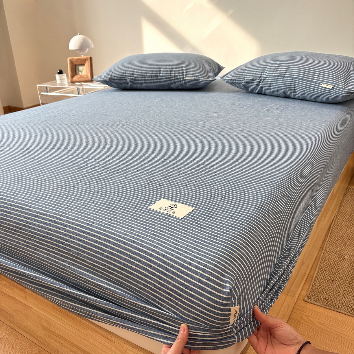 91家纺网 家纺一手货源 找家纺 （总）居眠 2025新款单层色织水洗格子全棉纯棉单床笠床笠单件单品床笠