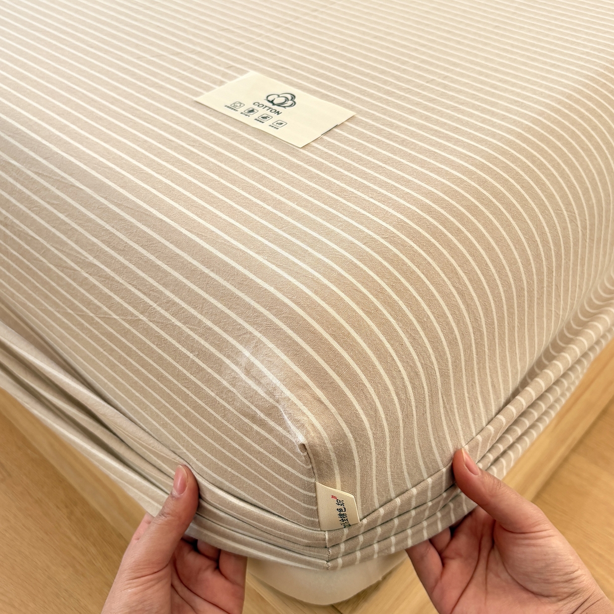 91家纺网 家纺一手货源 找家纺 居眠 2025新款单层色织水洗格子全棉纯棉单床笠床笠单件单品床笠 米细条