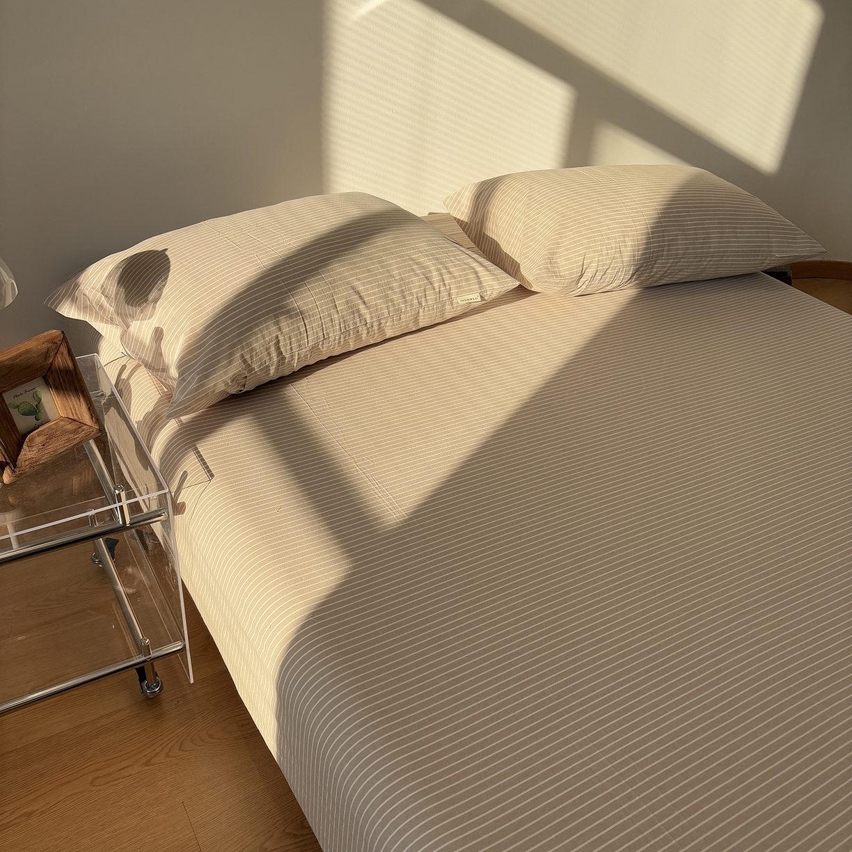 91家纺网 家纺一手货源 找家纺 居眠 2025新款单层色织水洗格子全棉纯棉单床笠床笠单件单品床笠 米细条