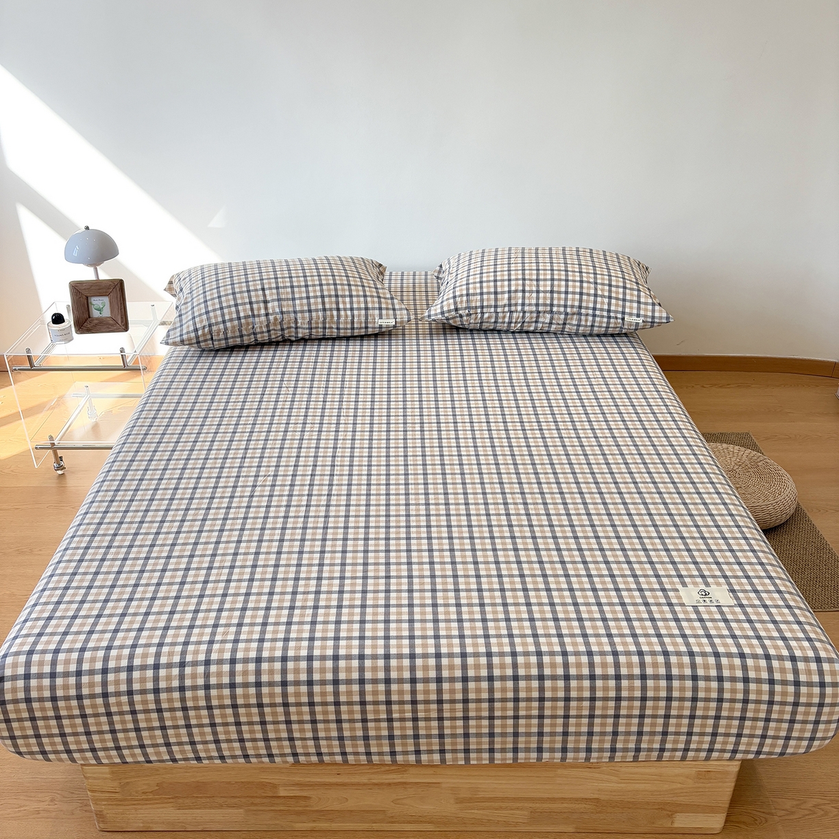 91家纺网 家纺一手货源 找家纺 居眠 2025新款单层色织水洗格子全棉纯棉单床笠床笠单件单品床笠 印月灰