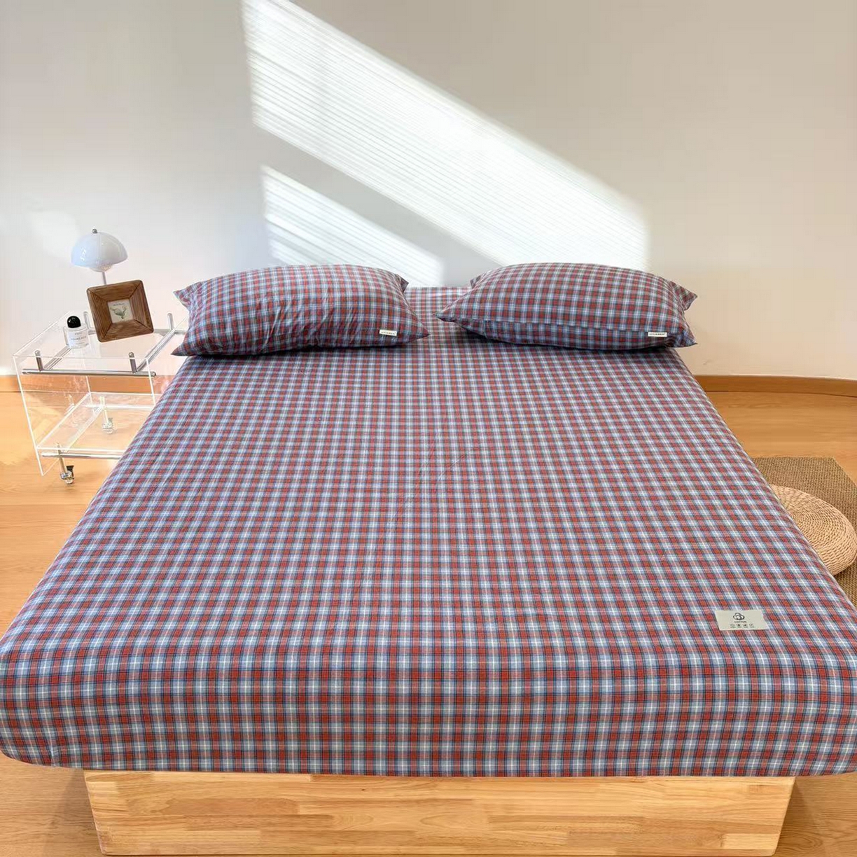 91家纺网 家纺一手货源 找家纺 居眠 2025新款单层色织水洗格子全棉纯棉单床笠床笠单件单品床笠 瑞土兰