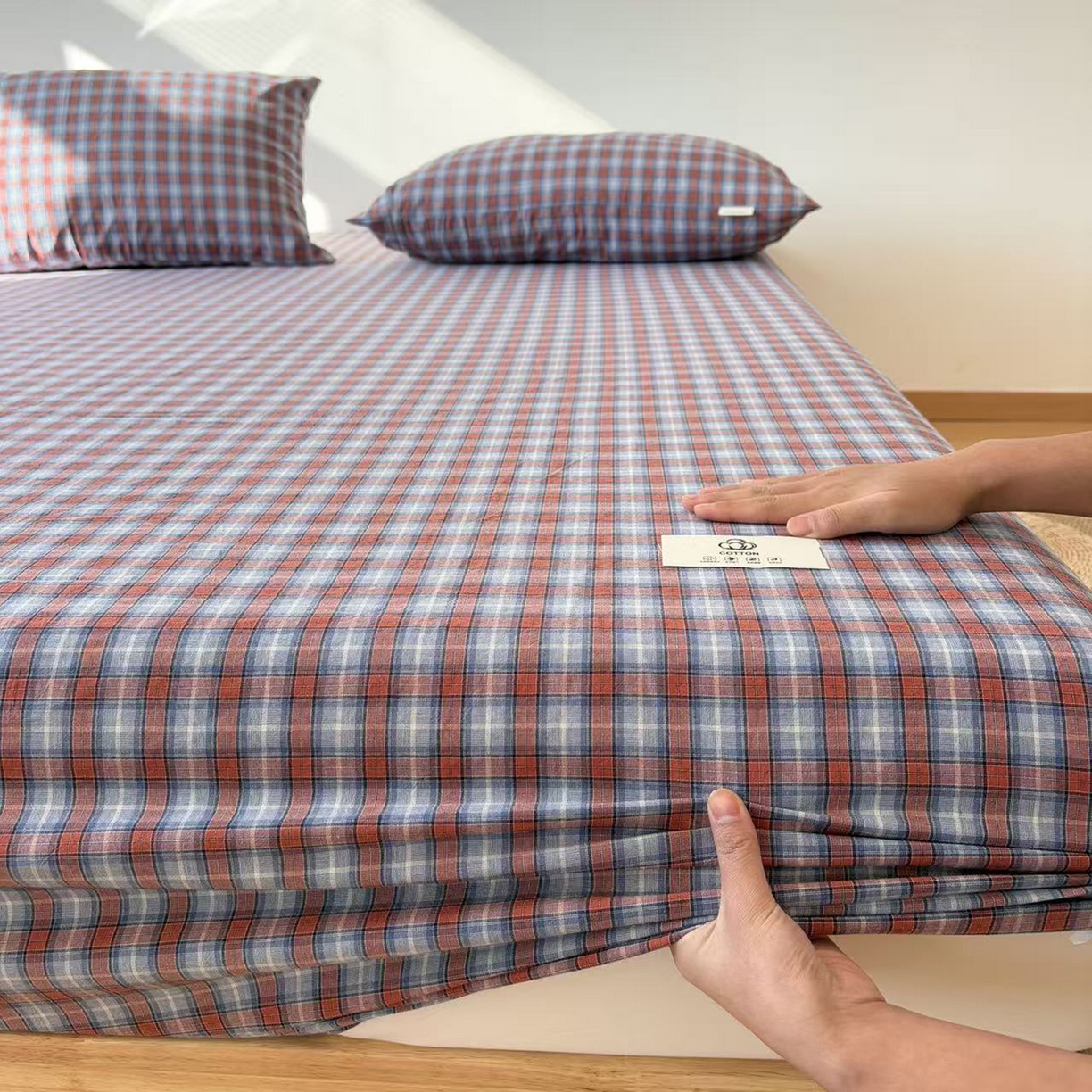 91家纺网 家纺一手货源 找家纺 居眠 2025新款单层色织水洗格子全棉纯棉单床笠床笠单件单品床笠 瑞土兰