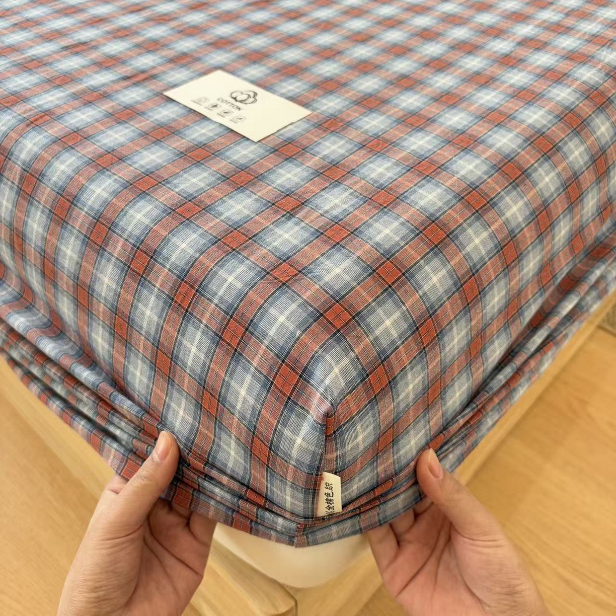 91家纺网 家纺一手货源 找家纺 居眠 2025新款单层色织水洗格子全棉纯棉单床笠床笠单件单品床笠 瑞土兰