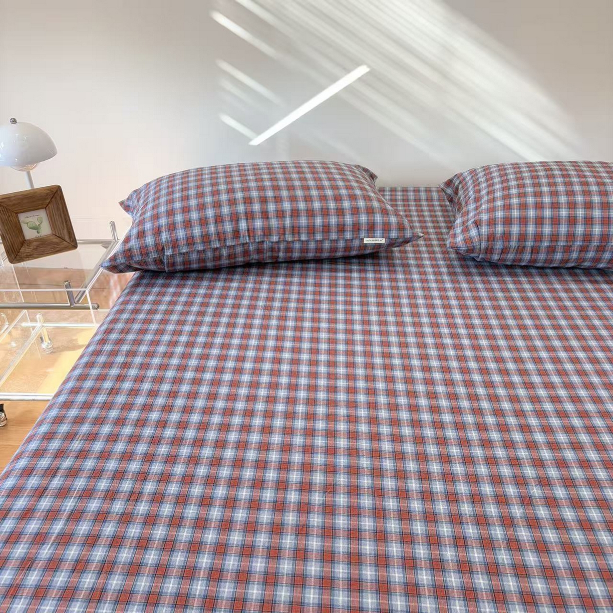 91家纺网 家纺一手货源 找家纺 居眠 2025新款单层色织水洗格子全棉纯棉单床笠床笠单件单品床笠 瑞土兰