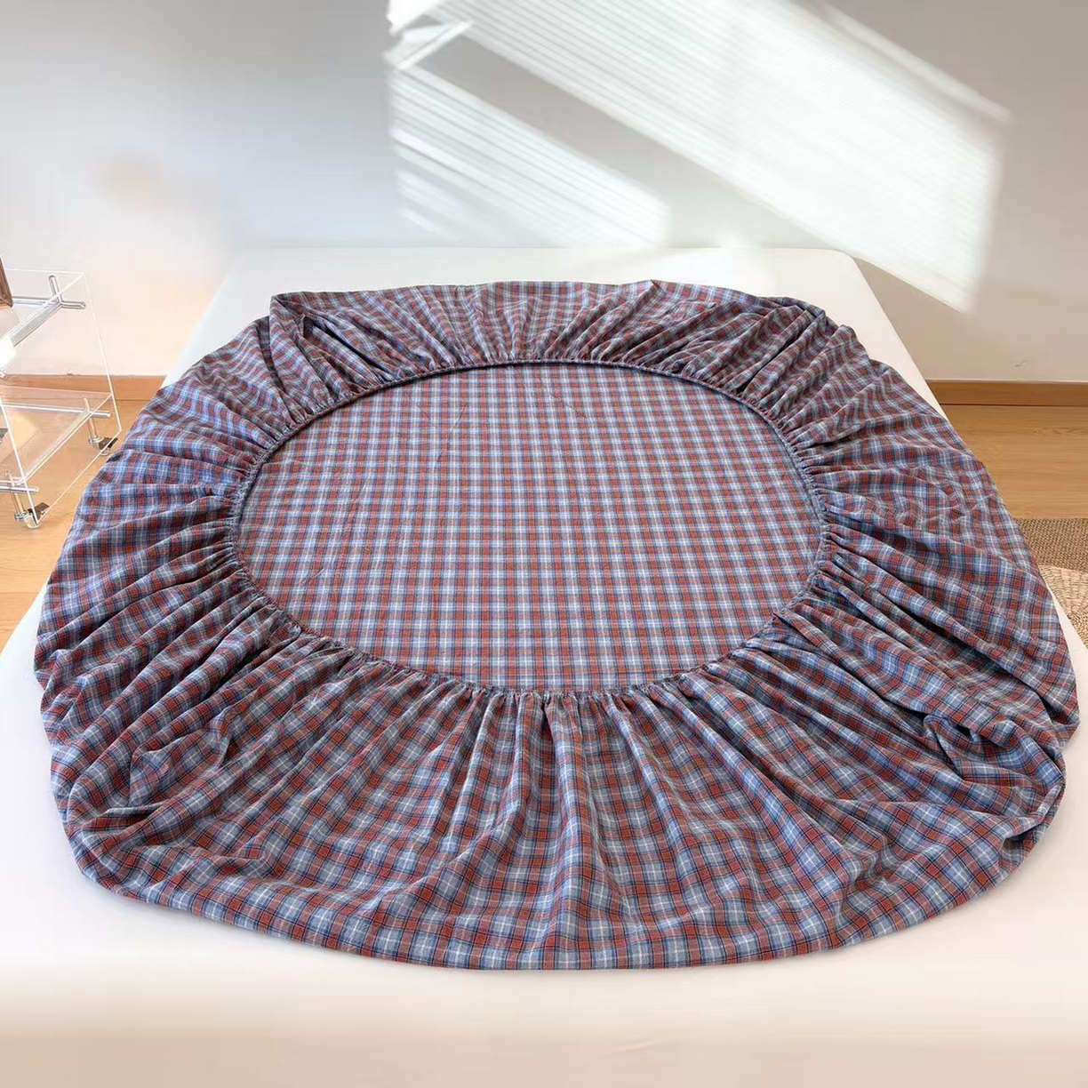 91家纺网 家纺一手货源 找家纺 居眠 2025新款单层色织水洗格子全棉纯棉单床笠床笠单件单品床笠 瑞土兰