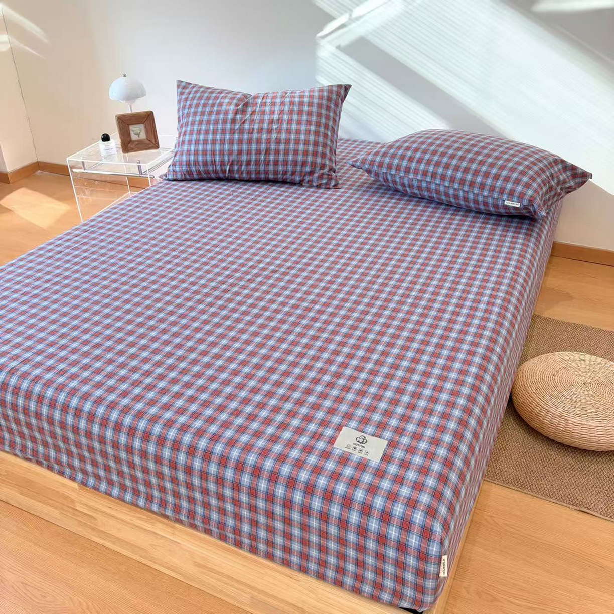 91家纺网 家纺一手货源 找家纺 居眠 2025新款单层色织水洗格子全棉纯棉单床笠床笠单件单品床笠 瑞土兰