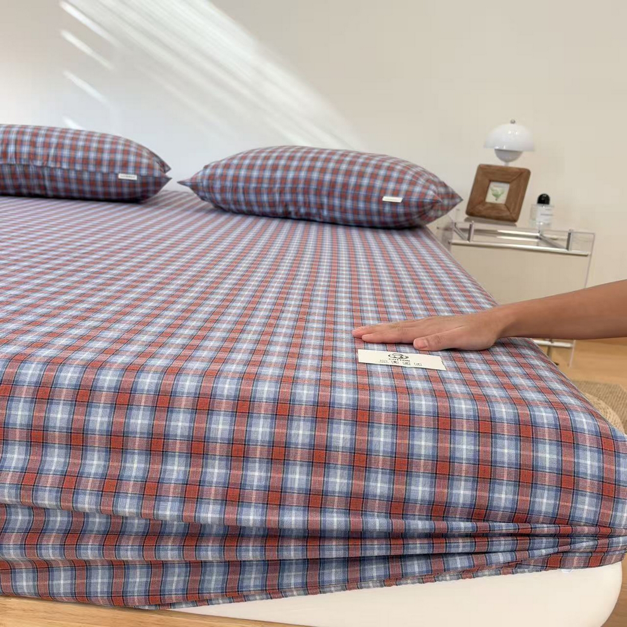 91家纺网 家纺一手货源 找家纺 居眠 2025新款单层色织水洗格子全棉纯棉单床笠床笠单件单品床笠 瑞土兰