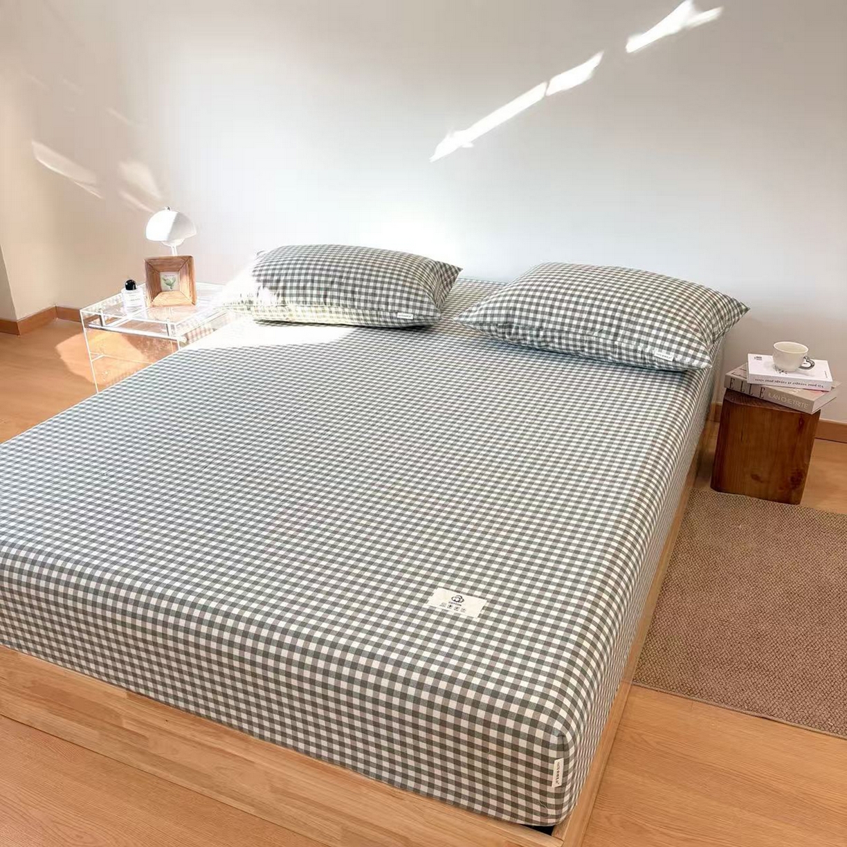 91家纺网 家纺一手货源 找家纺 居眠 2025新款单层色织水洗格子全棉纯棉单床笠床笠单件单品床笠 绿小格