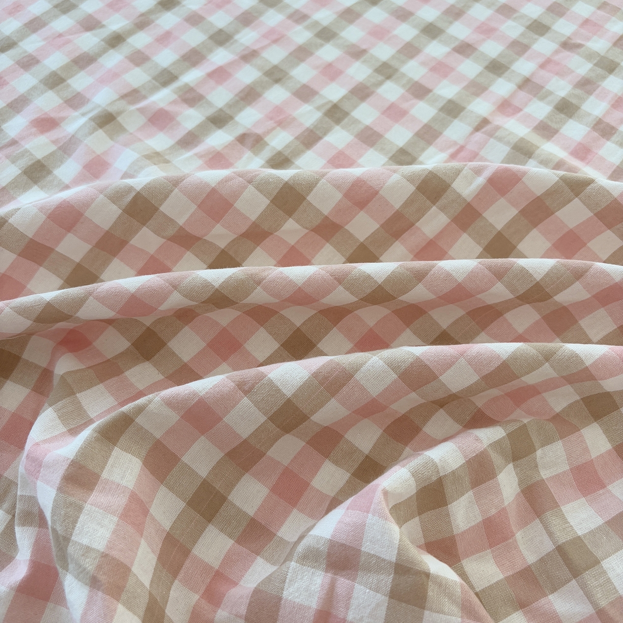 91家纺网 家纺一手货源 找家纺 居眠 2025新款单层色织水洗格子全棉纯棉单床笠床笠单件单品床笠 印月粉