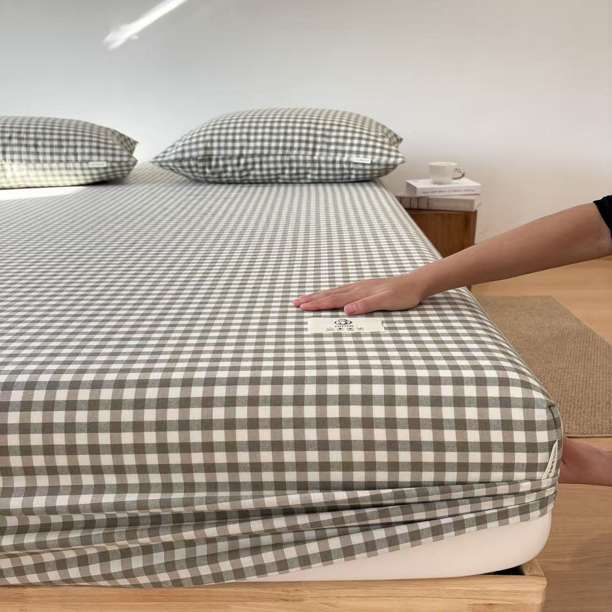 91家纺网 家纺一手货源 找家纺 居眠 2025新款单层色织水洗格子全棉纯棉单床笠床笠单件单品床笠 绿小格