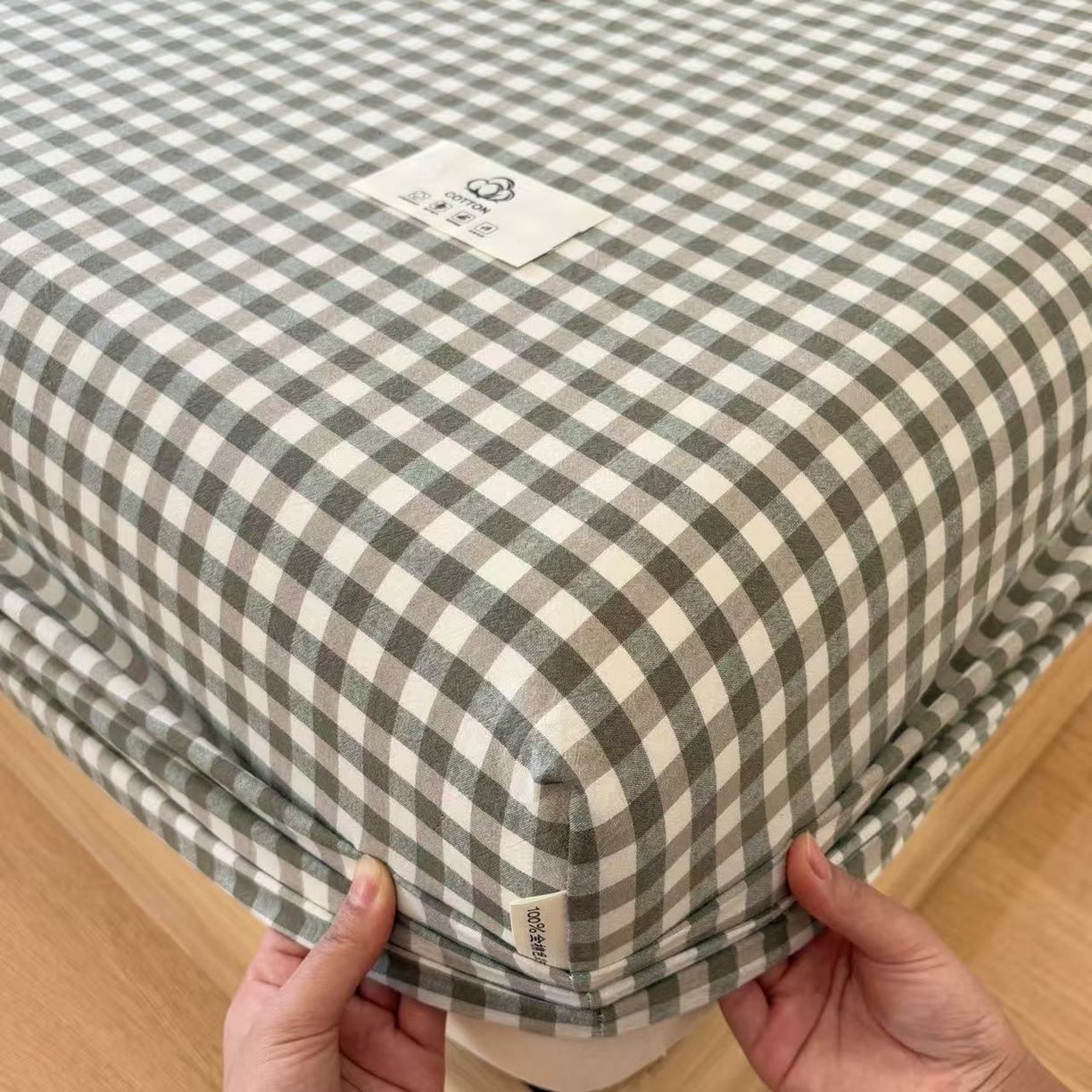 91家纺网 家纺一手货源 找家纺 居眠 2025新款单层色织水洗格子全棉纯棉单床笠床笠单件单品床笠 绿小格