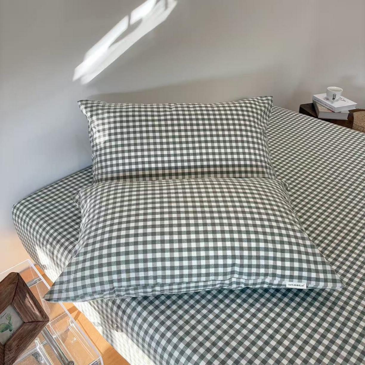 91家纺网 家纺一手货源 找家纺 居眠 2025新款单层色织水洗格子全棉纯棉单床笠床笠单件单品床笠 绿小格