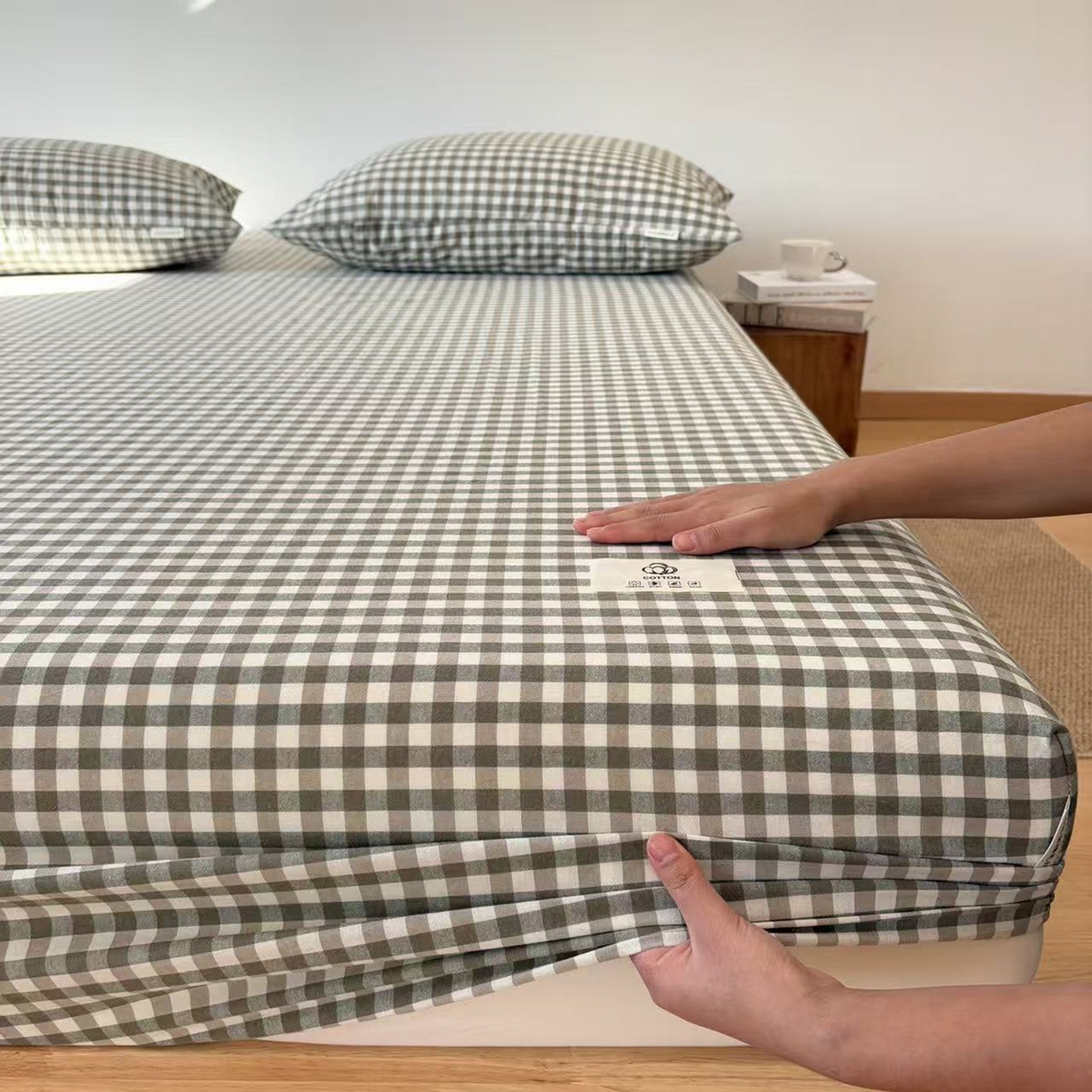 91家纺网 家纺一手货源 找家纺 居眠 2025新款单层色织水洗格子全棉纯棉单床笠床笠单件单品床笠 绿小格